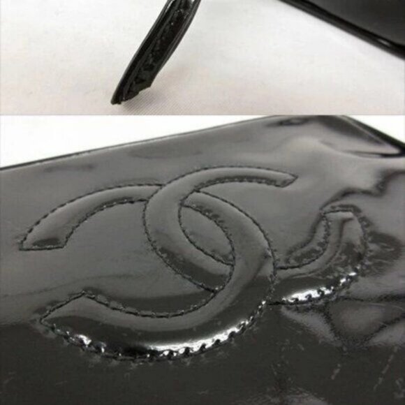Authentic CHANEL CC Patent Leather Clutch Cosmetic Makeup Case Pouch Black Bag - Picture 11 of 11